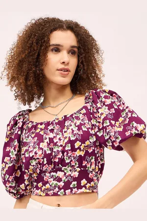 Mayra Women Floral Print Puff Sleeve Cotton Crop Top