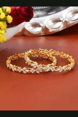 Voylla Set Of 2 Gold-Plated & CZ-Studded Bangles