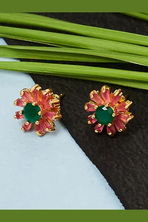 Voylla Women Gold-Toned Contemporary Floral Stud Earrings