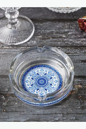 KOLOROBIA Transparent & Blue Pristine Turkish Glass Ashtray