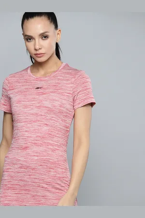Reebok Women Red & Off White Striped Speedwick Slim Fit Training CT T-shirt