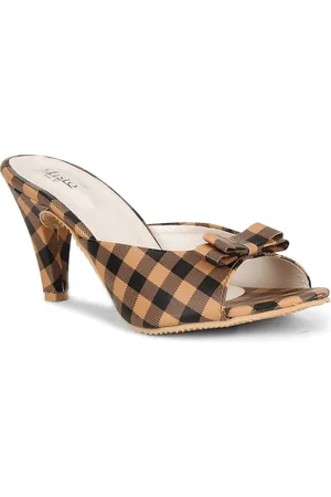 Misto Brown Printed PU Block Peep Toes with Bows