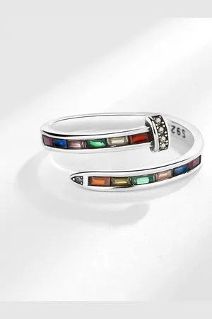 Myki Silver-Plated CZ-Studded Adjustable Nail Finger Ring