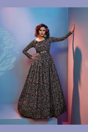Sangria Paisley Printed Anarkali Gown Fabric
