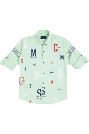 CAVIO Boys Green Regular Fit Printed Casual Shirt