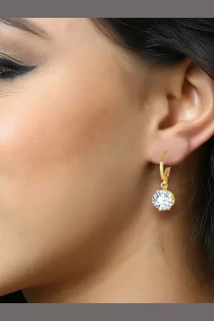 DIVASTRI Gold-Plated Cubic Zirconia Studded Drop Earrings
