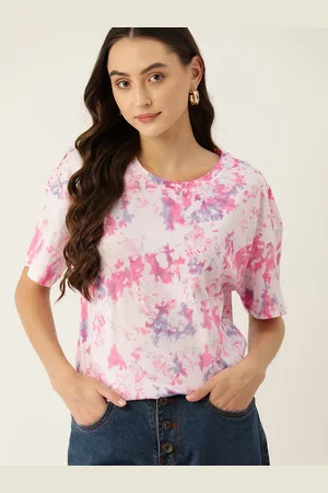 DressBerry Tie and Dye Drop-Shoulder Sleeves Pure Cotton Longline T-shirt