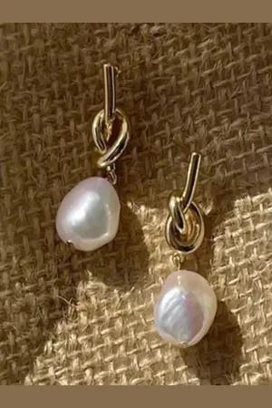 CareDone Gold-Plated Knot Detail Pearl Contempoary Drop Earring