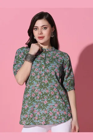 Moda Rapido Women Mandarin Collar Floral Printed Cotton Casual Shirt