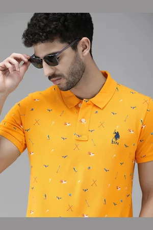 U.S. Polo Assn. U S Polo Assn Men Mustard Yellow Printed Polo Collar T-shirt