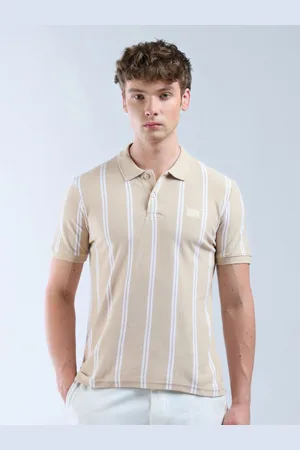 Flying Machine Men Striped Polo Collar Cotton T-shirt