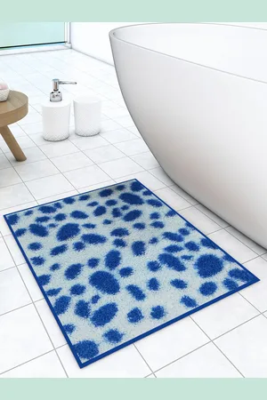 Athom Trendz Blue & Grey Patches Designer Soft Anti Skid Bath Mat