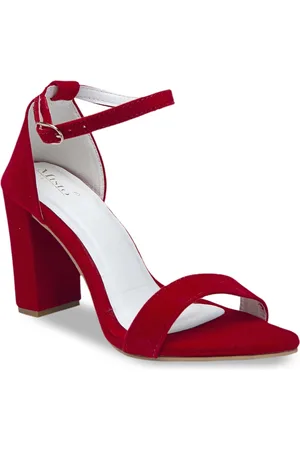 Misto Red & White Block Heels with Buckles