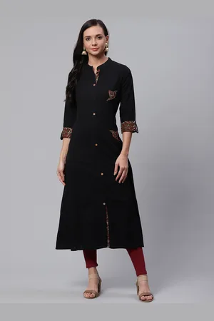 Divena World Women Black Sequinned Detail Solid A-Line Kurta
