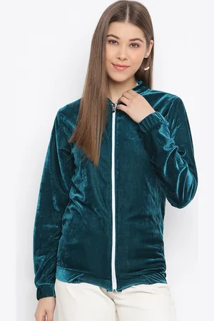 Mayra Women Teal Green Tailored Velvet Jacket