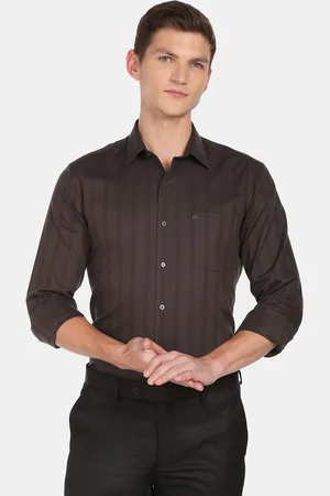 Arrow Men Brown Slim Fit Striped Pure Cotton Formal Shirt