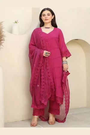 ASRUMO Women Ethnic Motifs Embroidered Regular Thread Work Kurta with Trousers & With Dupatta