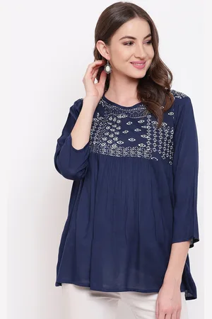 Mayra Women Navy Blue Printed A-Line Top