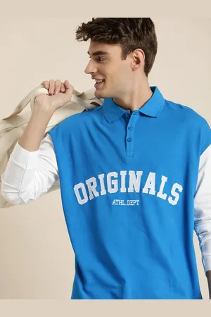 HERE&NOW Pure Cotton Typography Embroidered Polo Collar Drop-Shoulder Sleeves T-shirt