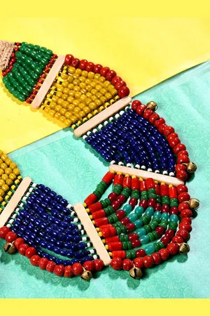 Bamboo Tree Jewels Blue & Red Handcrafted Necklace