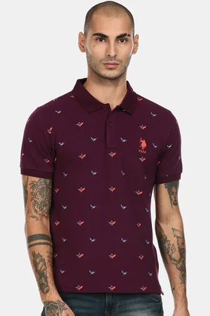 U.S. Polo Assn. U S Polo Assn Men Purple Printed Polo Collar T-shirt