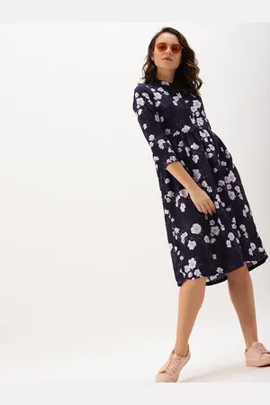 DressBerry Women Navy Printed A-Line Dress