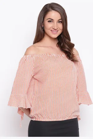 Mayra Striped Bell Sleeves Off-Shoulder Bardot Top