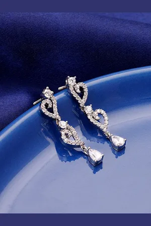 GIVA 925 Sterling Silver Zircon Studded Contemporary Sparkling Love Story Drop Earrings
