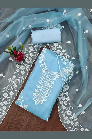 KIMISHA Floral Embroidered Organza Unstitched Dress Material