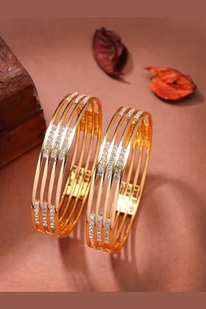 NVR Women Set of 2 Gold-Plated Cubic Zirconia Stone Studded Bangles