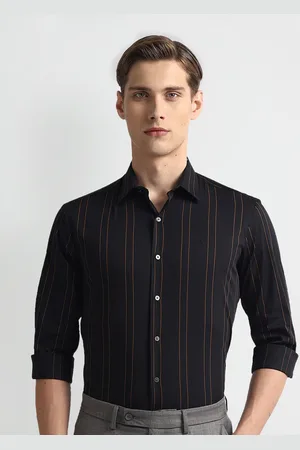 Arrow Slim Fit Vertical Stripes Twill Spread Collar Long Sleeves Formal Shirt