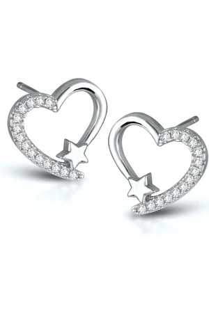 DIVASTRI Rhodium-Plated Cubic Zirconia Studded Heart Shaped Studs
