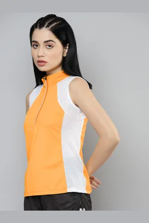 Fitkin Women Mustard Yellow & White Colourblocked Tennis T-shirt