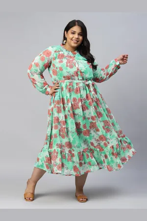 AURELIA Plus Size Floral Print Puff Sleeve A-Line Midi Dress