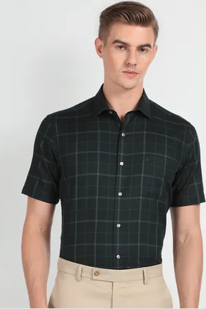 Arrow Regular Fit Windowpane Checked Spread Collar Short Sleeves Formal Shirt