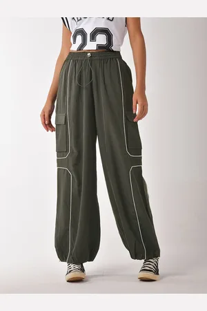 IZF Women Loose Fit Cargo Air Piping Parachute Pants