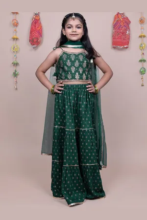 HERE&NOW Girls Woven Design Shoulder Straps Top with Skirt & Dupatta