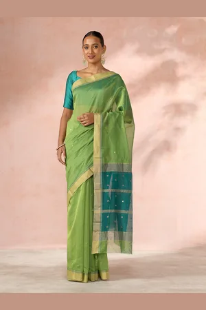 Taneira Geometric Woven Design Zari Silk Cotton Chanderi Saree