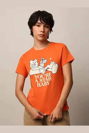 ONLY Women Typography Printed Round Neck Cotton T-shirt