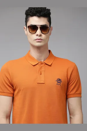 U.S. Polo Assn. Men Orange Solid Polo Collar Pure Cotton Slim Fit T-shirt