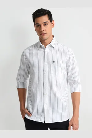 Arrow Striped Spread Collar Cotton Curved Slim Fit Casual Shirt