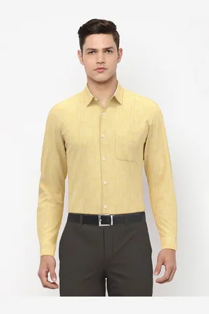 Peter England Men Yellow Regular Fit Solid Cotton Formal Shirt