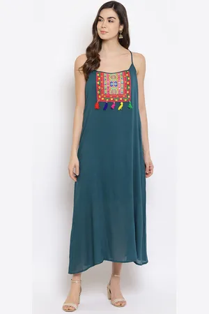 Mayra Women Green Applique Rayon Maxi Dress