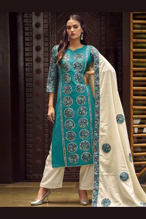Stylee Lifestyle Floral Printed Gotta Patti Pure Cotton Unstitched Dress Material