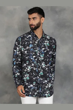JADE BLUE Men Cutaway Collar Abstract Solid Slim Fit Casual Shirt
