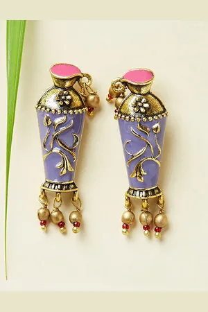 Voylla Womens Gold-Toned & Lavender Contemporary Drop Earrings