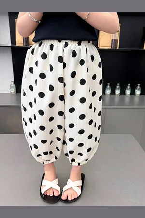 LULU & SKY Girls Polka Dot Printed Loose Fit Pleated Trousers