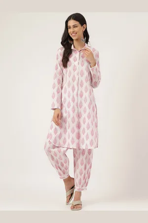 Kalini Floral Printed Shirt Collar Pure Cotton Kurta with Harem Pants