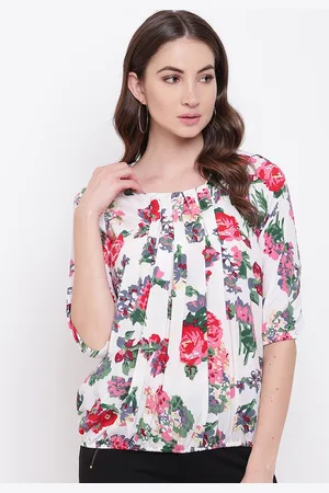 Mayra Women White & Red Floral Printed Blouson Top