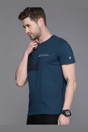 WROGN Men Teal Blue Typography Printed Slim Fit Pure Cotton T-shirt